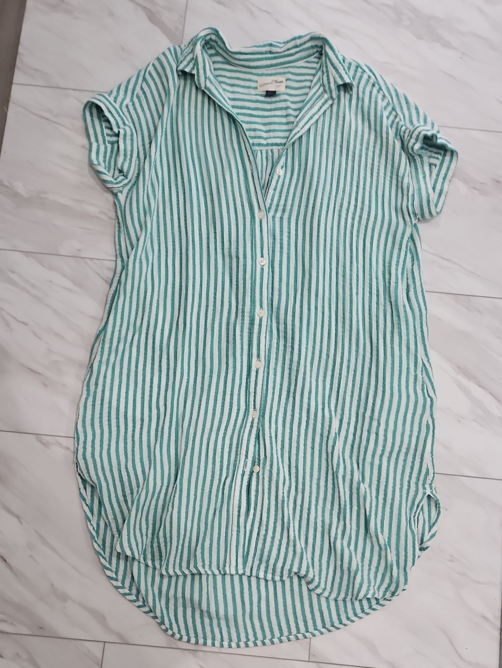 Striped Button-Front Tunic Top/dress/ Swim Cover Up